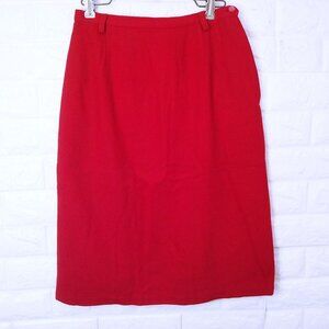 Vintage 70s Tailored Pencil Skirt Lady-S(4) USA Union-Made Wool Kick-Pleat Red